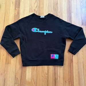 Vintage Champion Black Crewneck Sweatshirt Cotton Blend